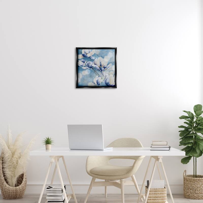 Stupell Blue Flowers & Bokeh Framed Floater Canvas Wall Art Design By Carol Robinson
