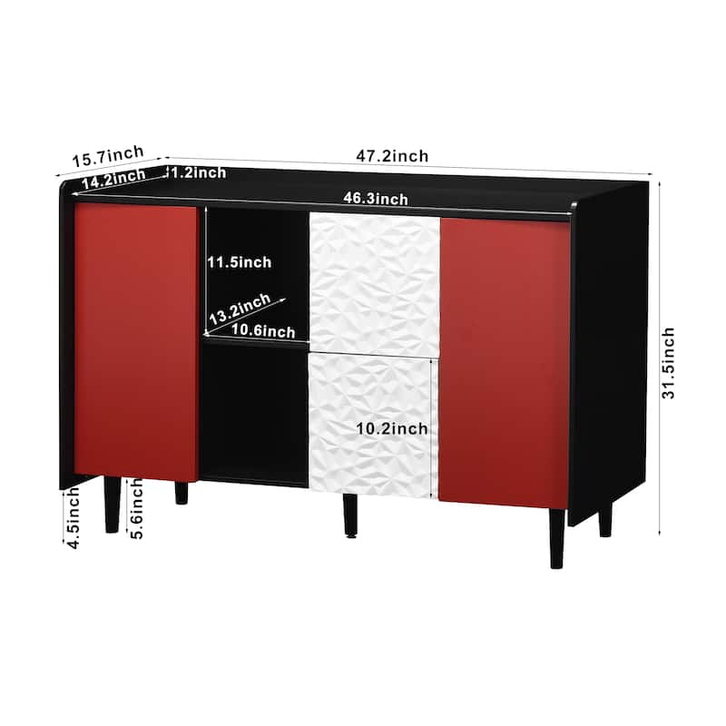 Sideboard Cabinet with Doors & 2 Drawers, Freestanding Coffee Bar Cabinet, Accent Cabinet with 2 Open Storage Compartment