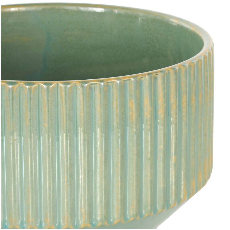 Green, Cream or White Ceramic Wide Planter with Linear Grooves and Tapered Bases (Set of 3)