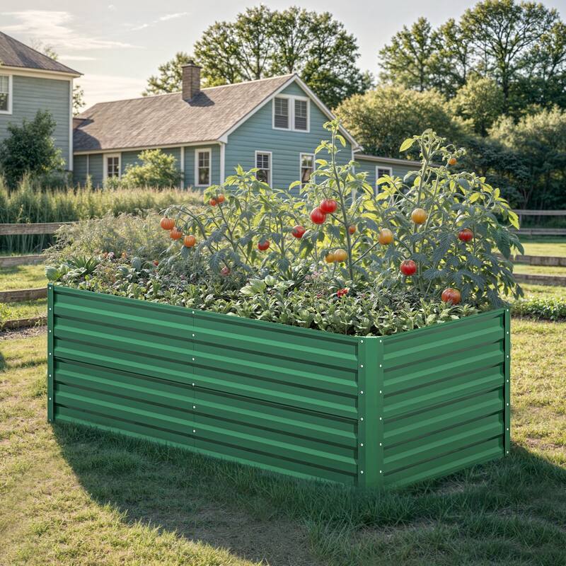 Moasis Outdoor Metal Raised Garden Bed with Gloves