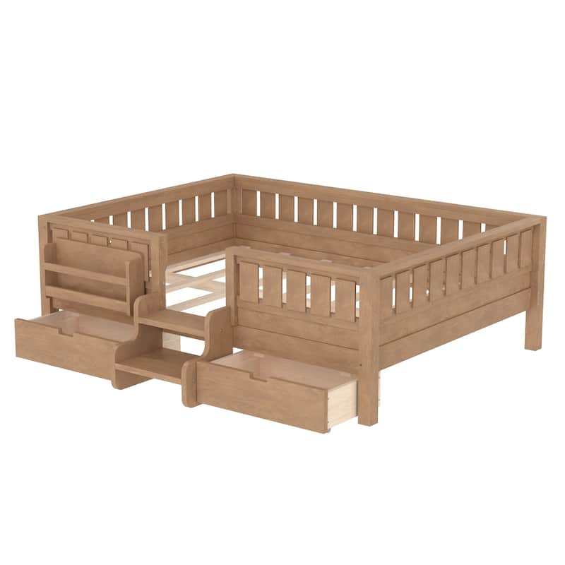 Full/Twin Loft Bed with Storage Drawers, Safety Staircase & Rails