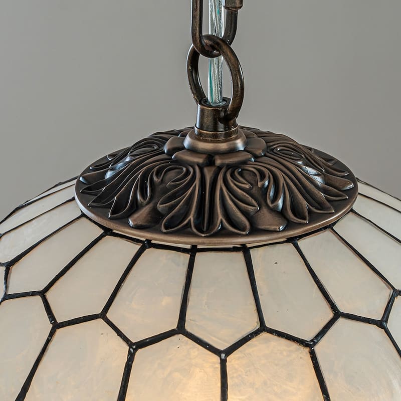 1-Light 12'' Vintage Mid Century Natural Capiz Shell Chandelier Antique Brass French Country Hanging Pendant Light