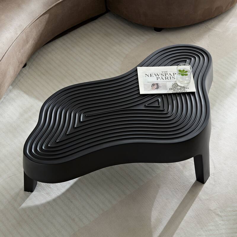 Fiberglass Clound Coffee Table for Living Room, Relief Table front of the Sofa, Irregular Center Table for Apartment - Black