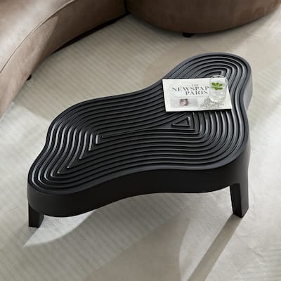 Modern Fiberglass Coffee Table Apartment Irregular Center Table with Matte Black Relief, for Living Room