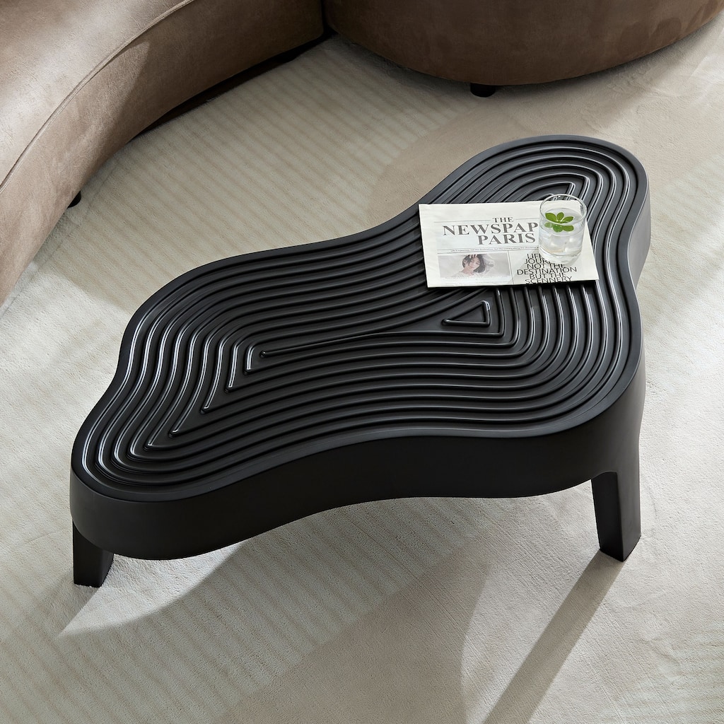 Modern Fiberglass Coffee Table Apartment Irregular Center Table with Matte Black Relief, for Living Room