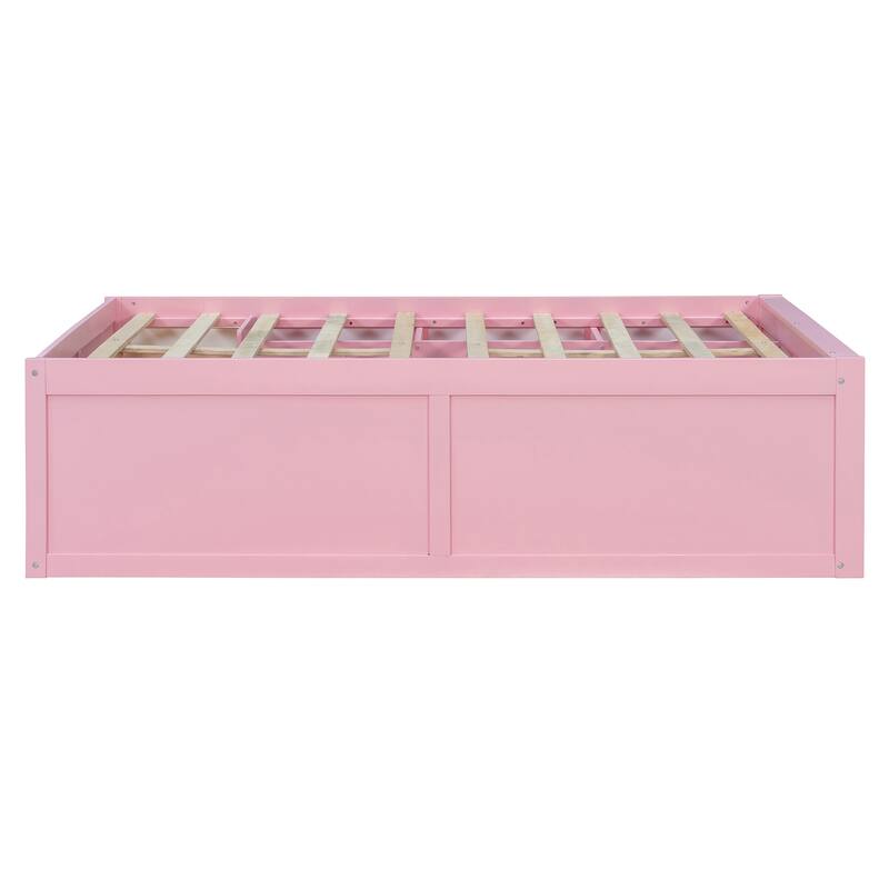 Wooden Platform Bed with Footboard Bookshelf, LED Display Cabinet and Drawer Storage by Harper&Bright Designs