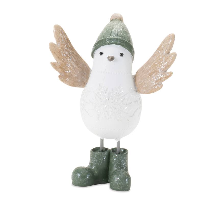 White and Beige Resin Bird Figurines Set of 6 with Glitter Finish for Seasonal Home Decor - 3”L x 2.5”W x 4.5”H