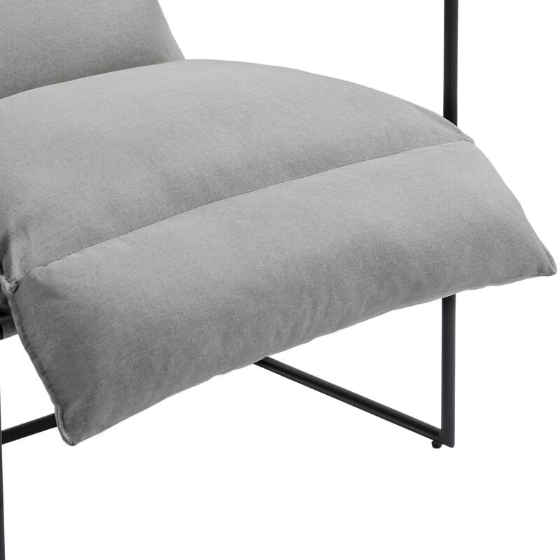 Mid-century Metal Sling Upholstered Armchair with Lengthen Upholstered