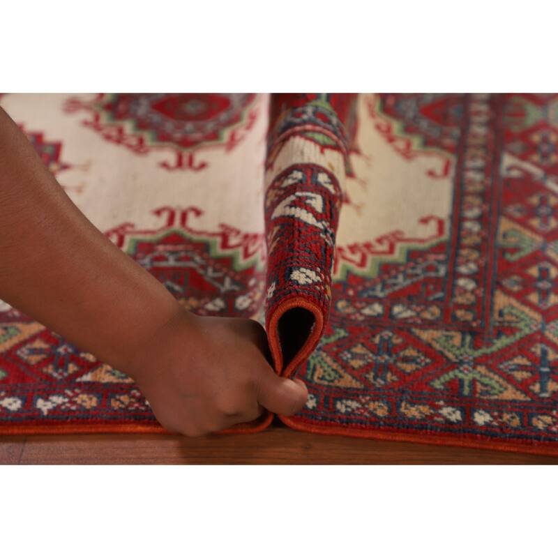 Geometric Kazak Oriental Foyer Rug Handmade Wool Carpet - 3'3"x 4'9"