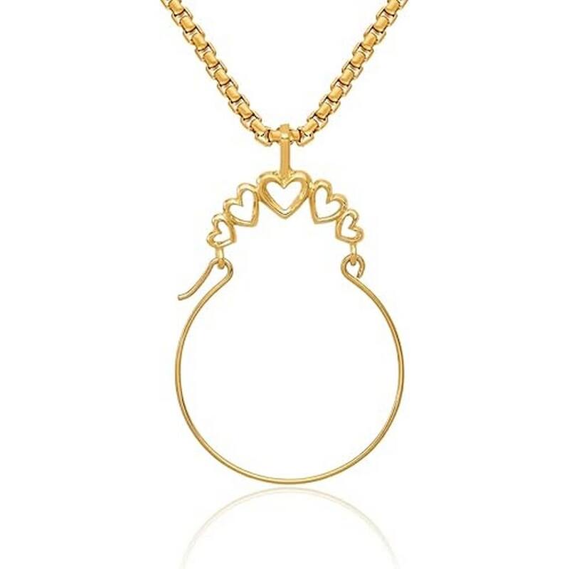 Curata 10k or 14k Yellow or White Gold 18" 5 Heart Ring or Charm Holder Necklace -35x20mm - 14k - Yellow