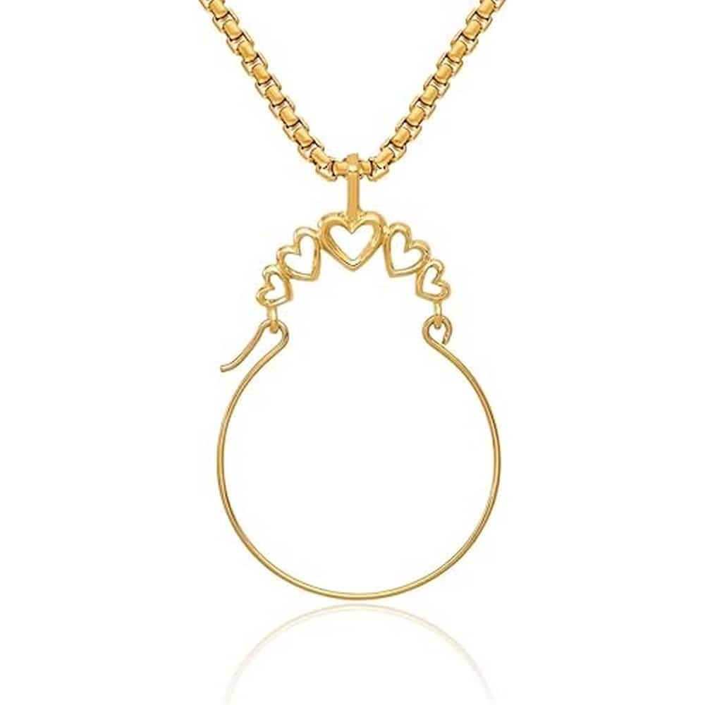 Curata 10k or 14k Yellow or White Gold 18" 5 Heart Ring or Charm Holder Necklace -35x20mm