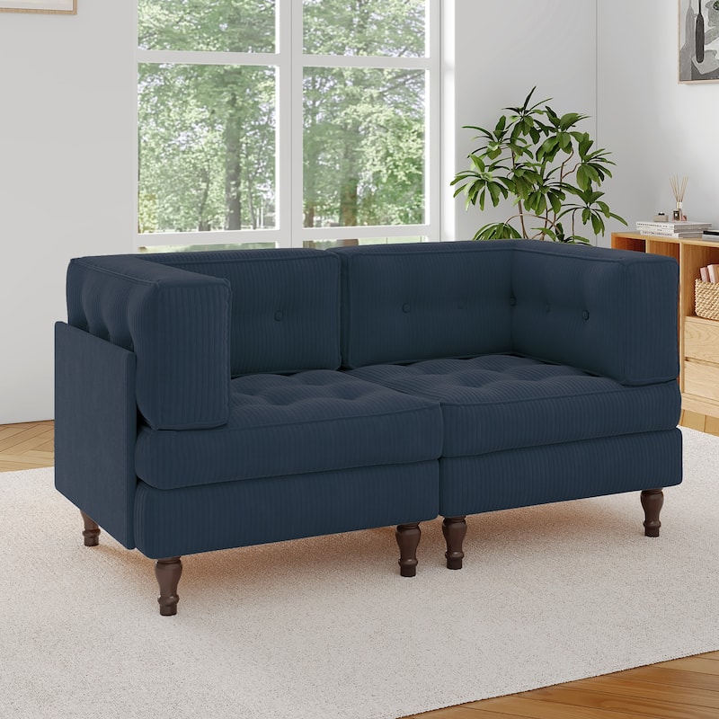 Modular Corduroy Corner Sectional Sofa Couch Set with Tufted Cushion - Navy
