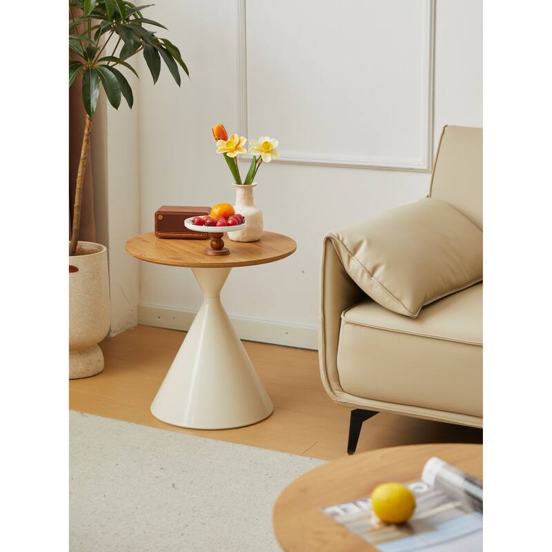 Round coffee table white+wood
