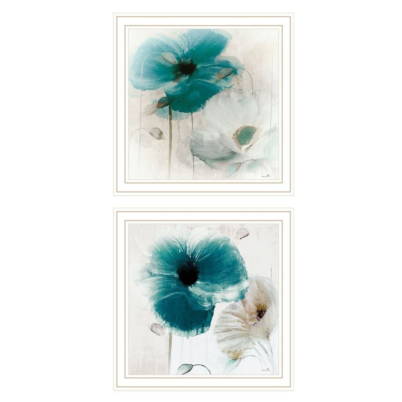 TrendyDecor4U Traditional "Poppy Collection" Framed Print Wall Art by Sophie 6 - Floral - White