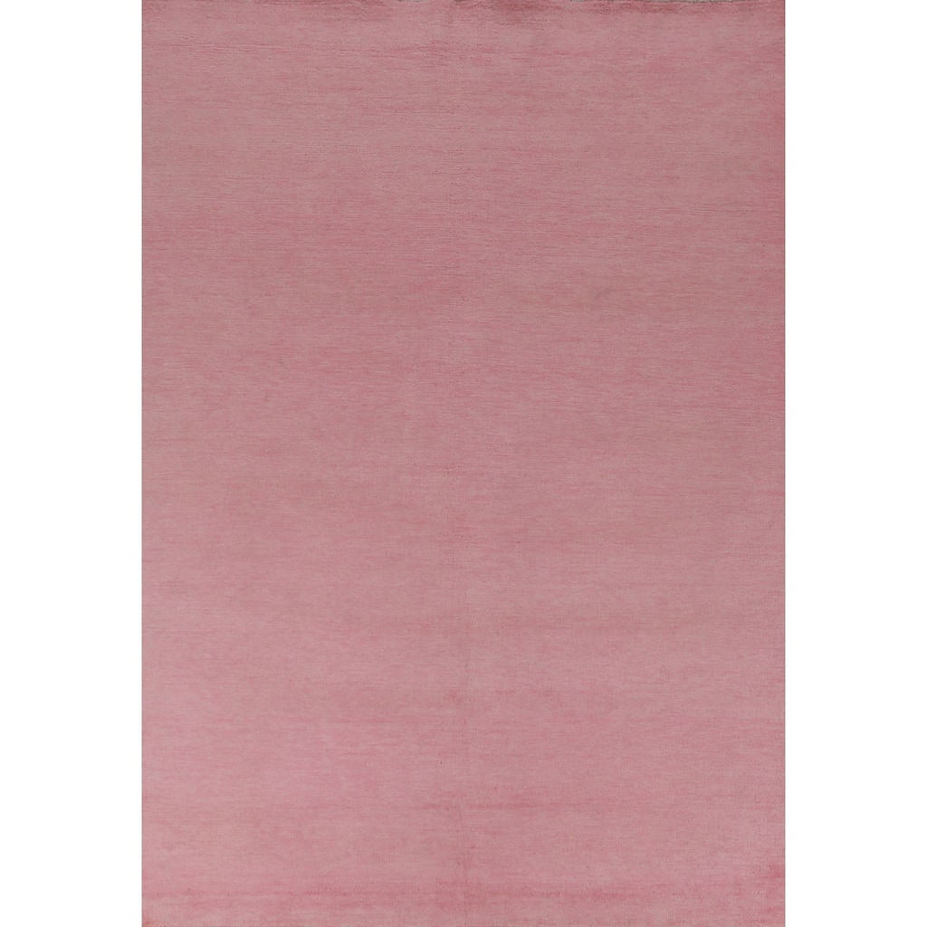 Hand Knotted Oriental 100% Wool Carpet Modern Solid Pink Gabbeh Area Rug - 9' 3'' X 6' 2''