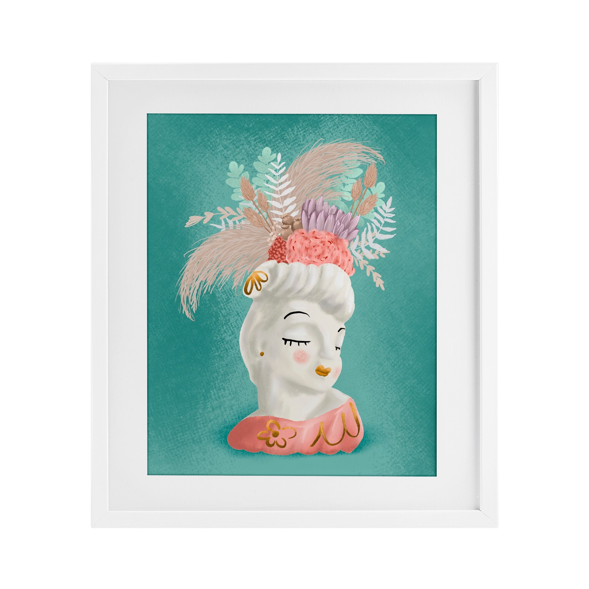 Stupell Vintage Lady with Boho Flowers Framed Art Design By Jilly Jack Designs
