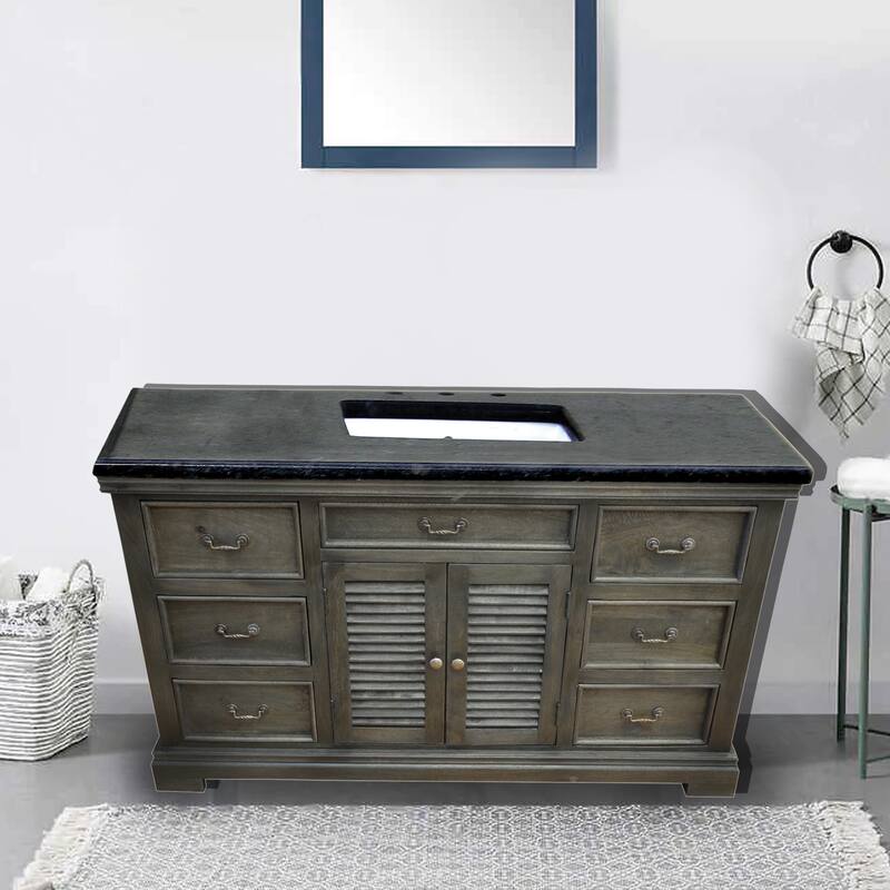 AA Warehousing Antique Grey Solid Mango Wood 60-inch Single Bathroom Vanity
