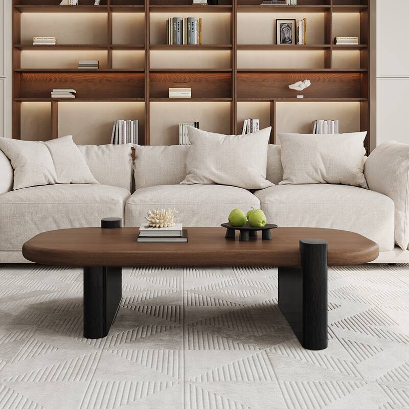 51.1" Mid-Century Modern Rectangular Coffee Table, Solid Wood Veneer Living Room Coffee Table