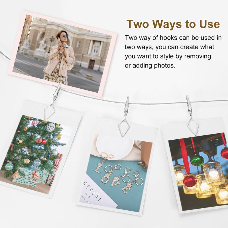 5Ft Wall Hanging Photo Display Cable Wire Rod with 10 Rhombus Clips