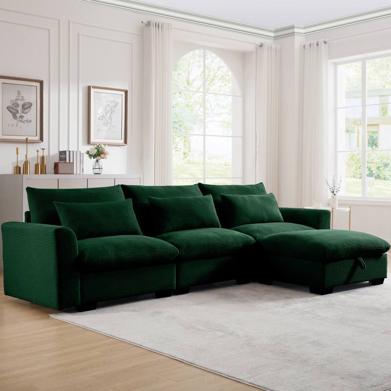 GDFStudio- Ravenscroft Corduroy Modular Sofa With Storage Ottoman