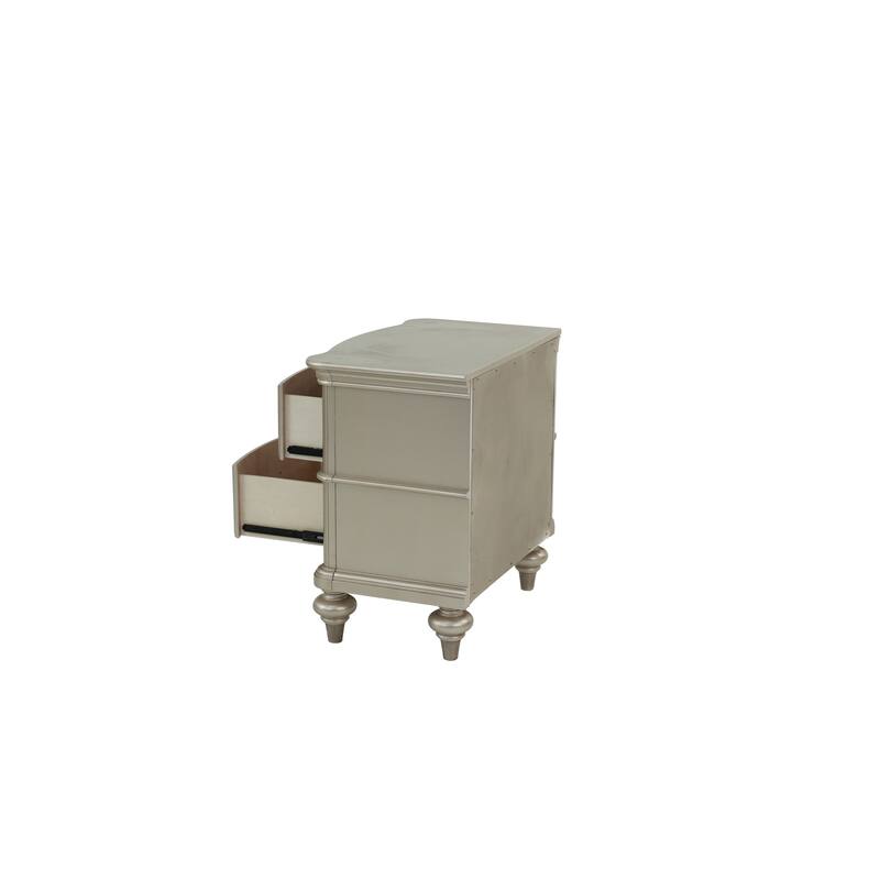 Wooden Nightstand in Champagne, Stylish Bedroom Storage Table, 28" x 17" x 28"H