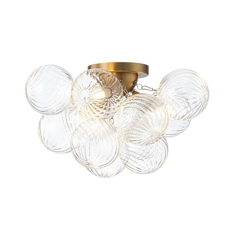 3-Light Swirled Glass Globe Bubble Semi Flush Mount - N/A