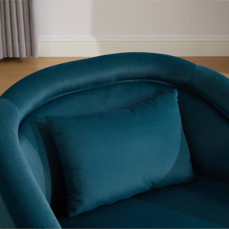 360-degree Swivel Barrel Chair with Velvet Fabric Upholstery, Comfy Pumpkin-Shaped Swivel Chair for Living Room, Bedroom