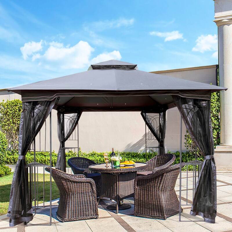 10x10 Outdoor Patio Gazebo Canopy Tent With Ventilated Double Roof And Mosquito net(Detachable Mesh Screen On All Sides)