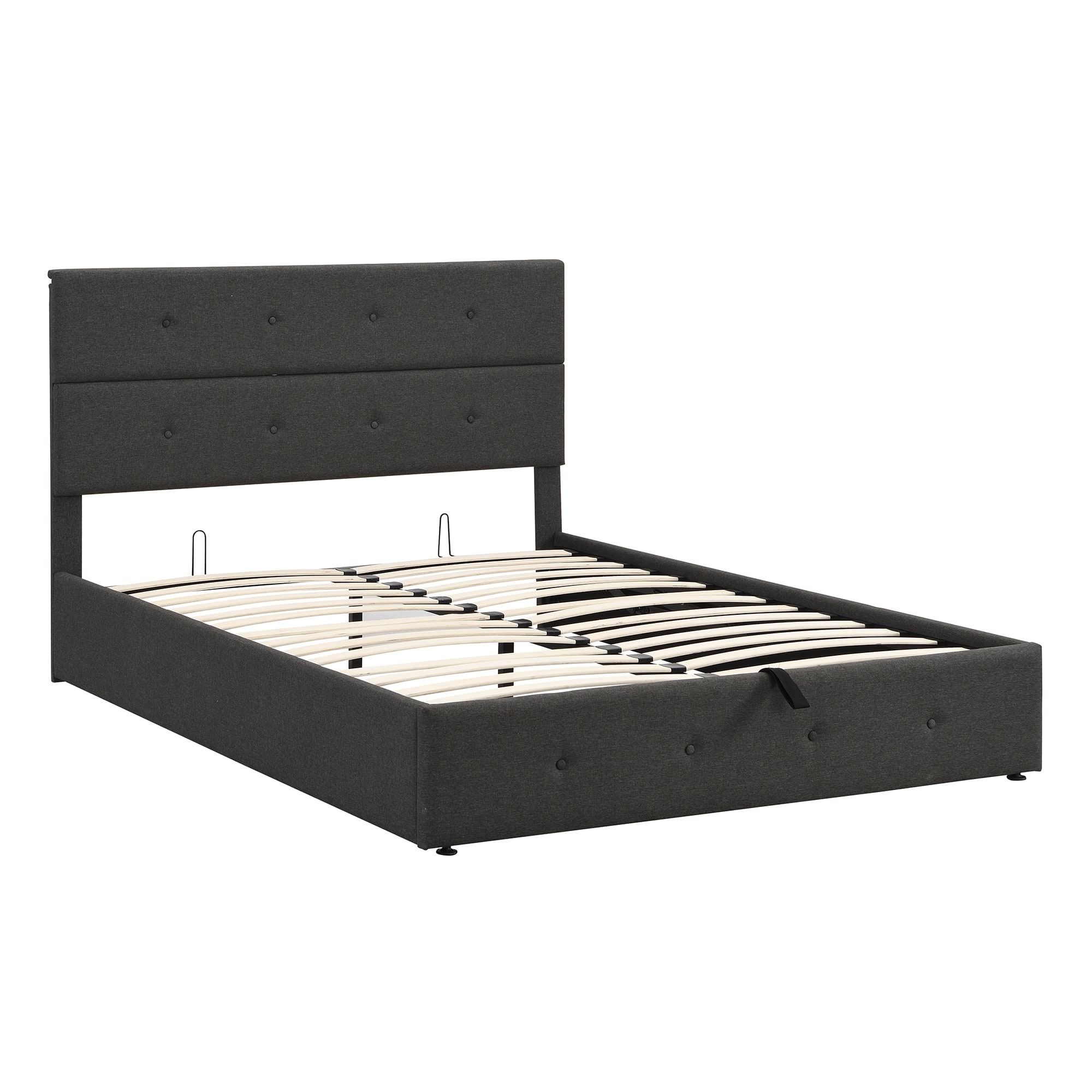 Queen Size Upholstered Platform Bed with Storage Underneath, Metal Bed Frame with Tufted