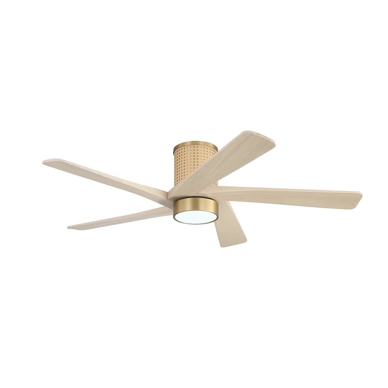 MLiAN 5 Solid Wood Blades DC Motor Indoor Downrod Flush Mount Ceiling Fan Remote Integrated LED