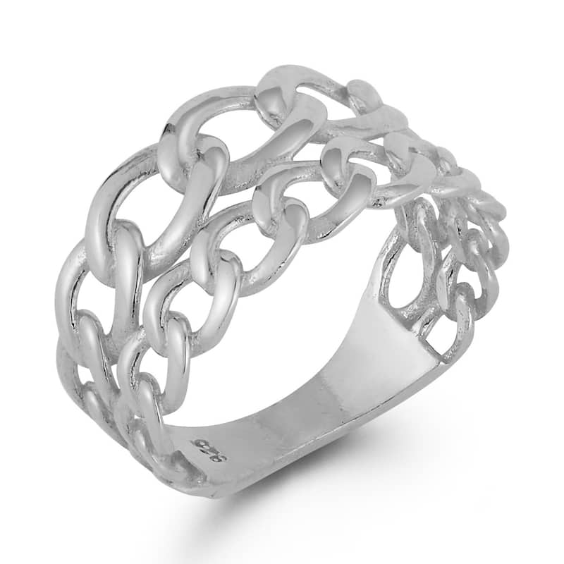 Soleil Sterling Silver Double Stacked Curb Chain Ring