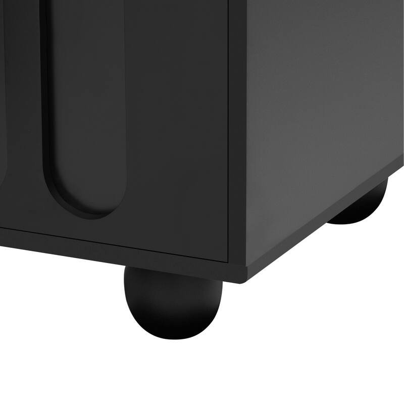 Roomfitters Modern TV Stand for up to 80 Inch TV, Storage Cabinet with Glass Door, Wood Legs and Metal Handles, Black