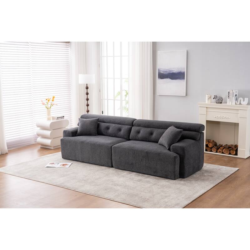 4-Seater Combined Sofa, Wood Grain Chenille Fabric, Full Sponge Compression Sofa,Combined Sofa With 2 Pillows