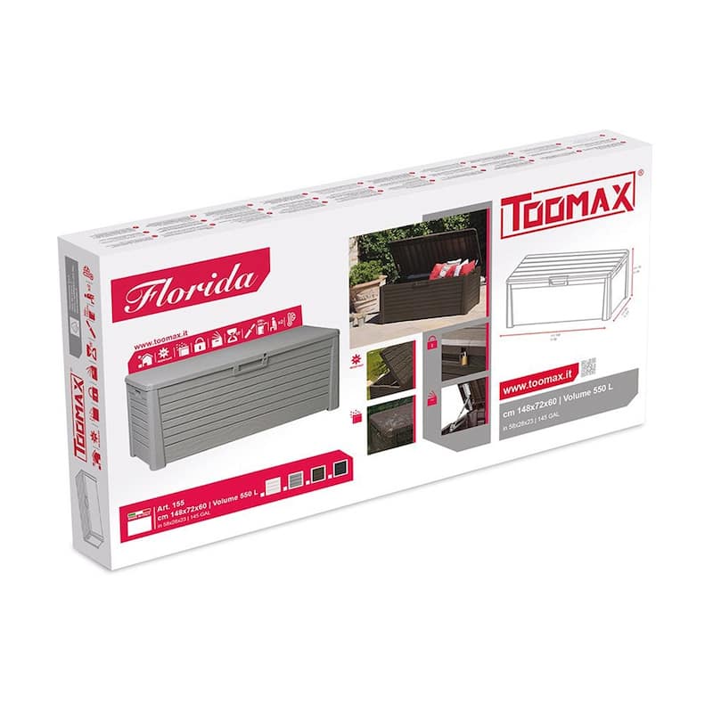 Toomax Florida Heavy Duty 145 Gallon Novel Resin Outdoor Storage Deck Box, Brown - 35