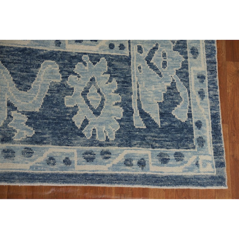 Hand Knotted Oriental 100% Wool Carpet Transitional All-Over Navy Blue & Blues Oushak Area Rug - 11' 10'' X 7' 11''