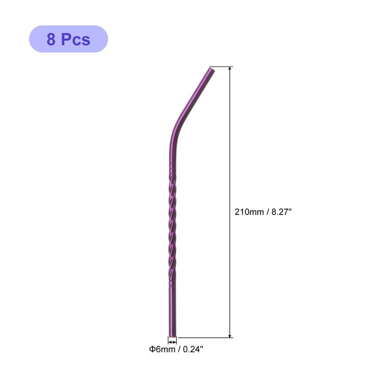 8Pcs 8.27" Long 0.24" Dia Stainless Steel Straws Bent Threaded Straws - Purple