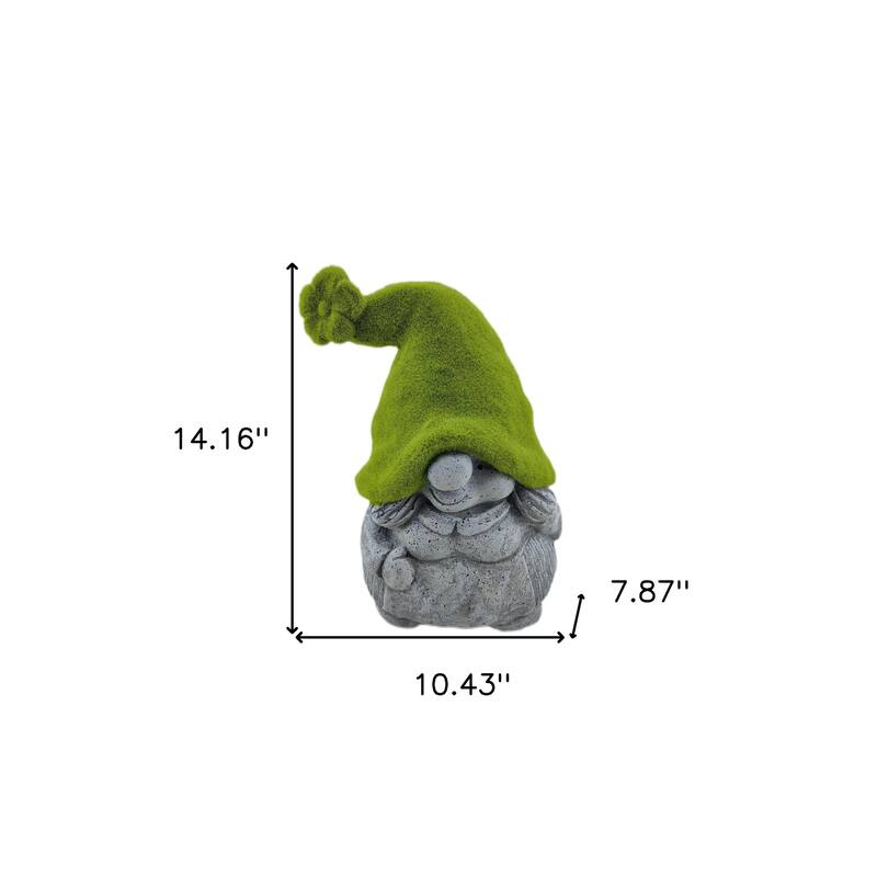 HomeRoots 14" Gray And Green Polyresin Gnome Outdoor Statue