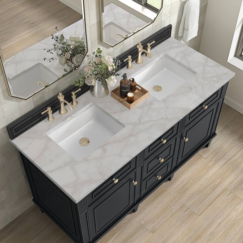 James Martin Vanities Lorelai 60" Double Vanity, Black Onyx - Victorian Silver