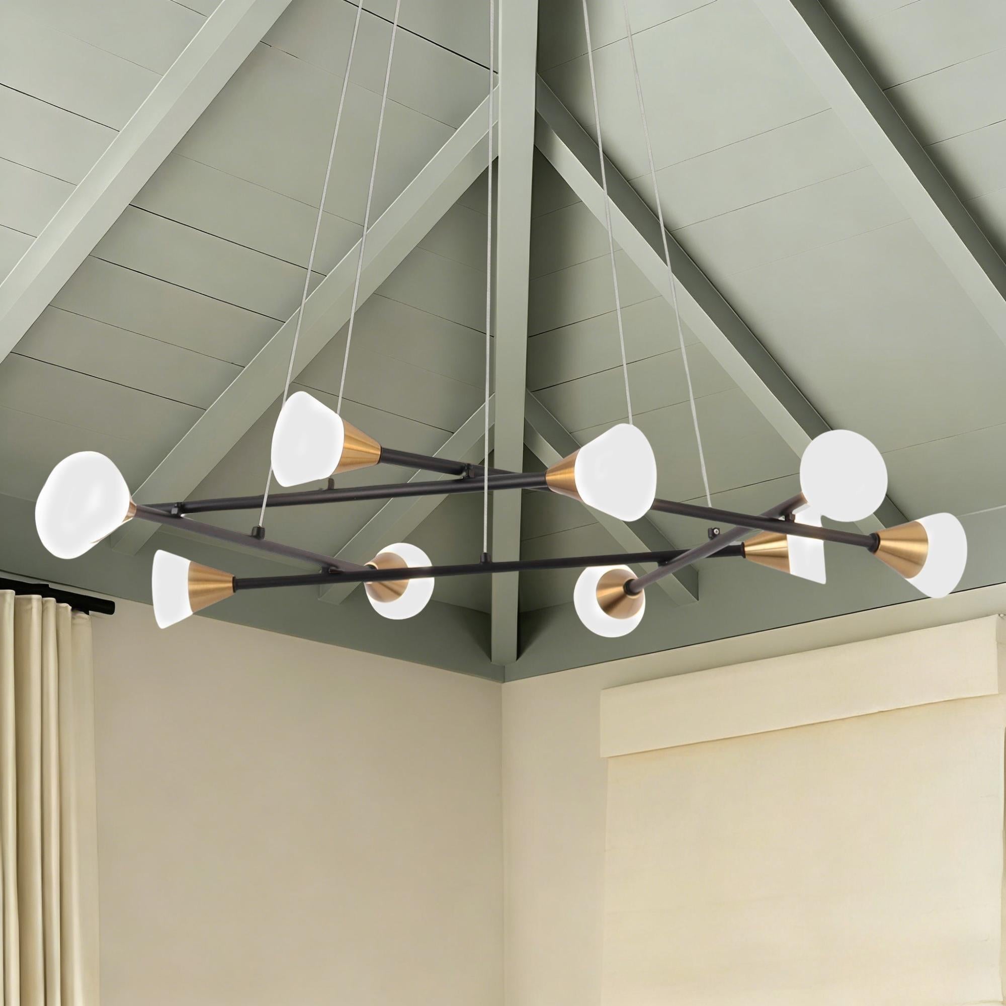 Modern Contemporary Black Gold 10-Light LED Linear Chandelier Pendant Lights for Dining Room - 28" D x 6" H