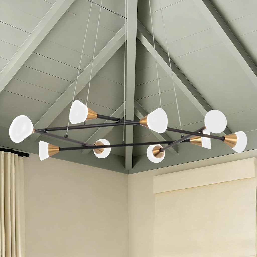 Modern Contemporary Black Gold 10-Light LED Linear Chandelier Pendant Lights for Dining Room - 28" D x 6" H