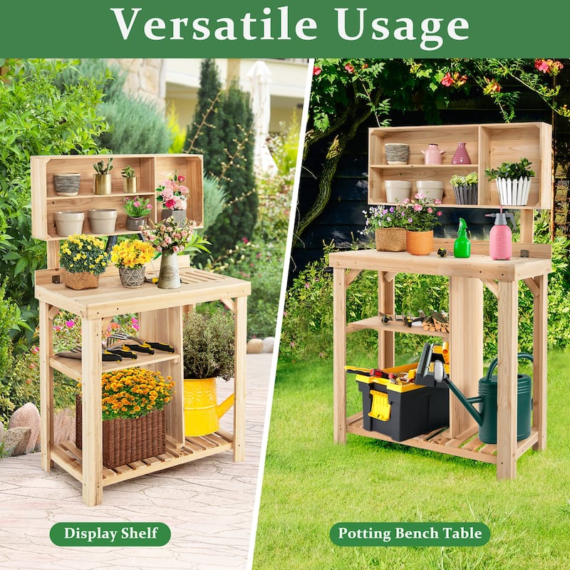 Costway Garden Potting Table Outdoor Potting Bench Wooden Workstation - See Details