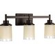 preview thumbnail 3 of 3, Alexa Collection Three-Light Antique Bronze Etched Umber Linen With Clear Edge Glass Modern Bath Vanity Light