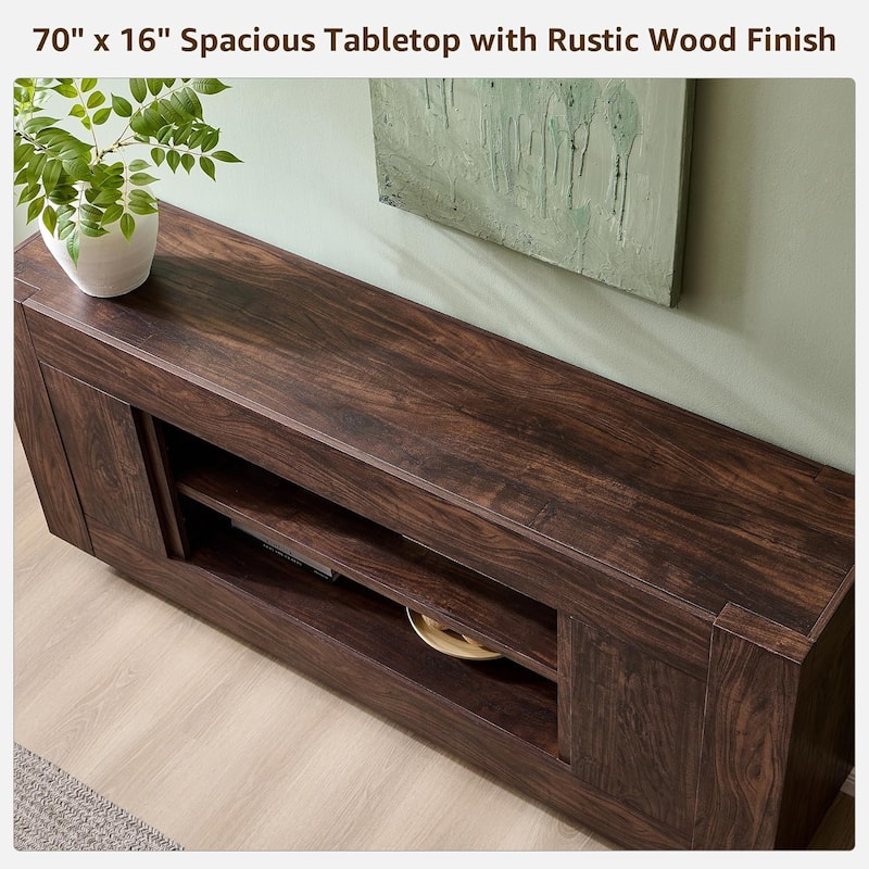 Modern TV Stand, Entertainment Center for TVs Up to 80", Thick Wood