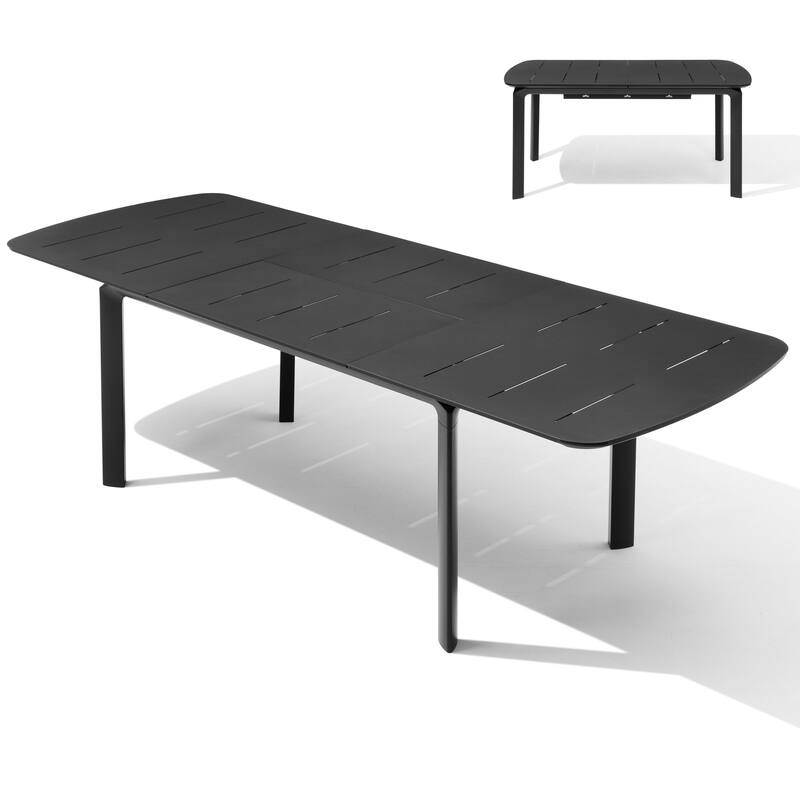 Outdoor Extendable Aluminum Patio Dining Table with Butterfly Leaf Rectangular Expandable Table