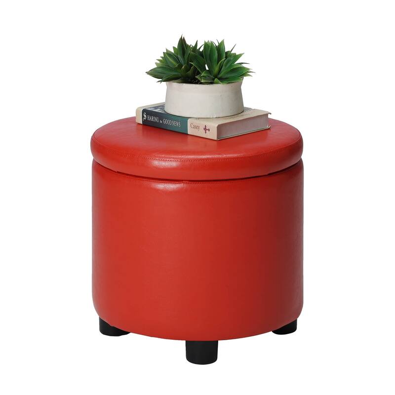 Convenience Concepts Designs4Comfort Round Accent Storage Ottoman with Reversible Tray Lid