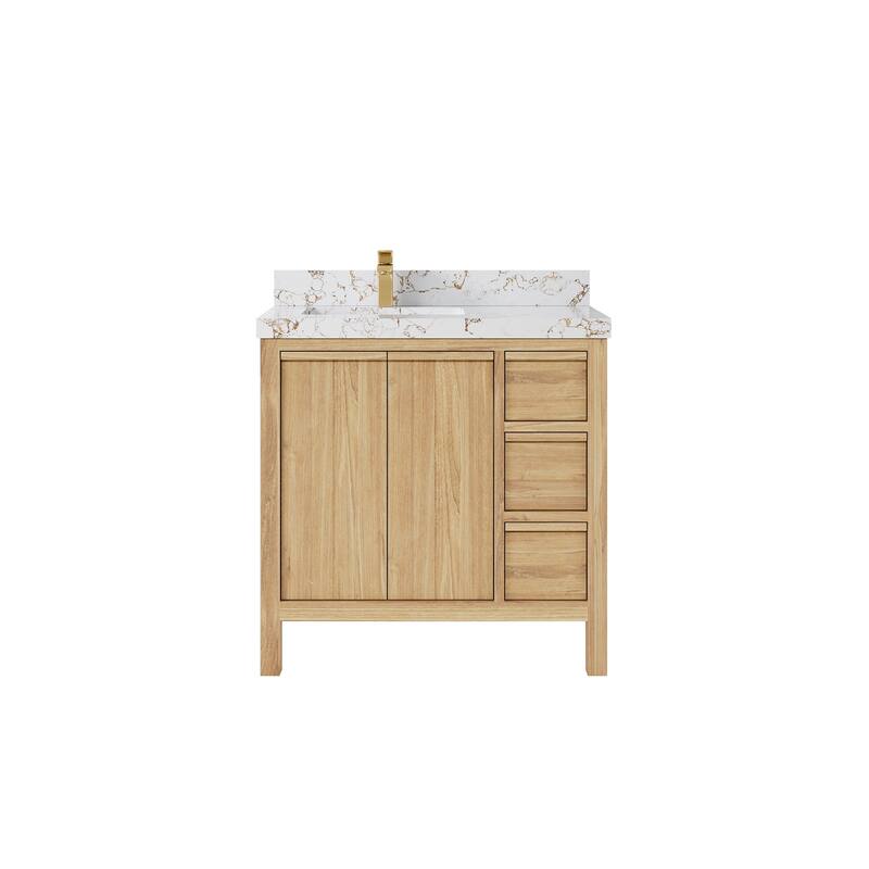 Willow Collections 36 in. W x 22 in. D Elizabeth Solid Teak Left Offset Sink Bathroom Vanity with Countertop