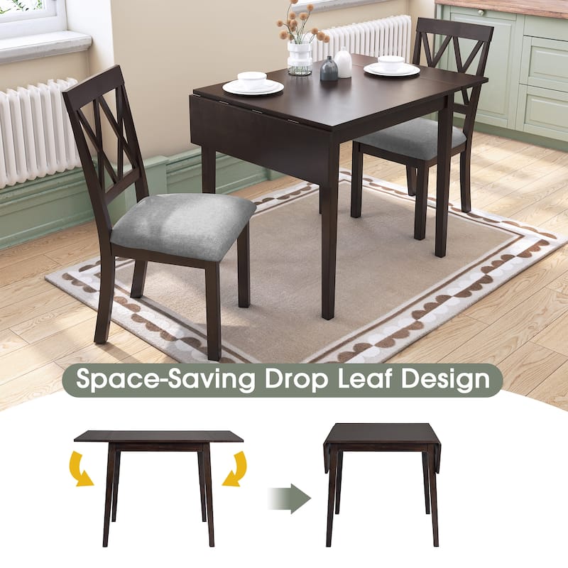 Foldable Dining Table Set, 5 Piece Extendable Dining Set with Drop Leaf Dining Table and 4 Dining Upholstered Chairs