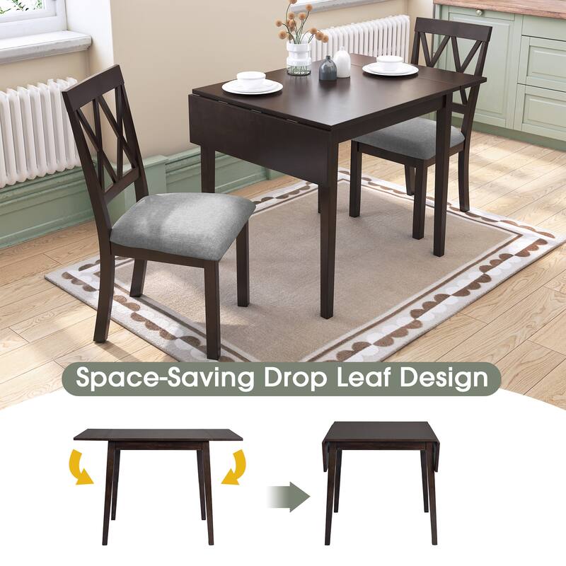 Roomfitters Foldable Dining Table Set, 5 Piece Drop Leaf Kitchen Table with 4 Upholstered Chairs, Space Saving Design