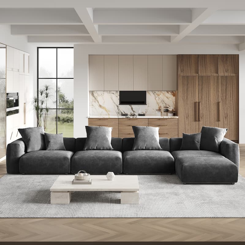 180'' Leathaire Upholstered Sofa Modular Sectional Sofa with Ottoman