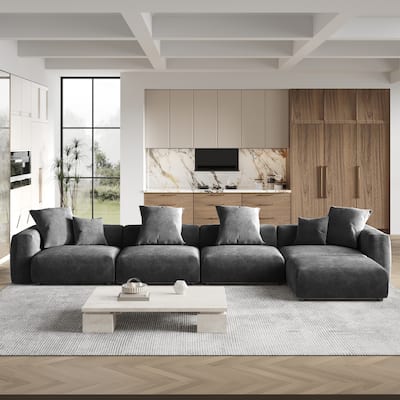 181''Oversized Corduroy Sectional Sofa Couch with Ottoman, L Shaped Convertible Couch Deep Seat Couches for Modern Living Room